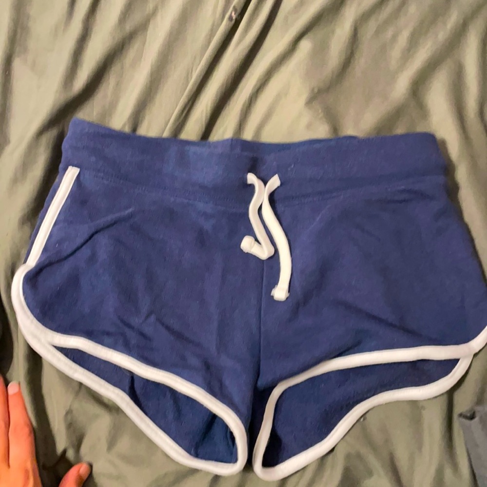 Blue lounge shorts with white stripe